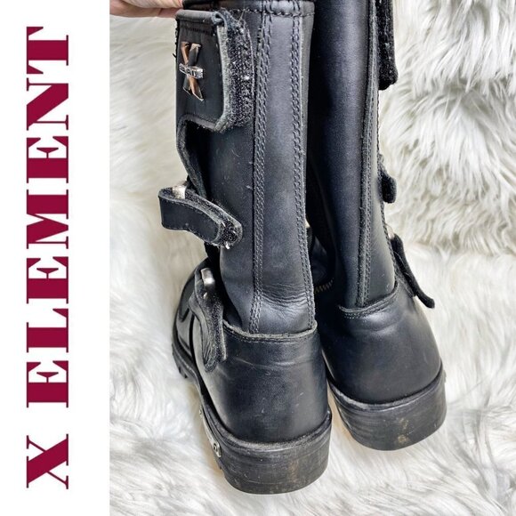 X ELEMENT Men's Black Leather Steel Toe Oil Resistant Moto Work Boots, Size 9 - Picture 8 of 14